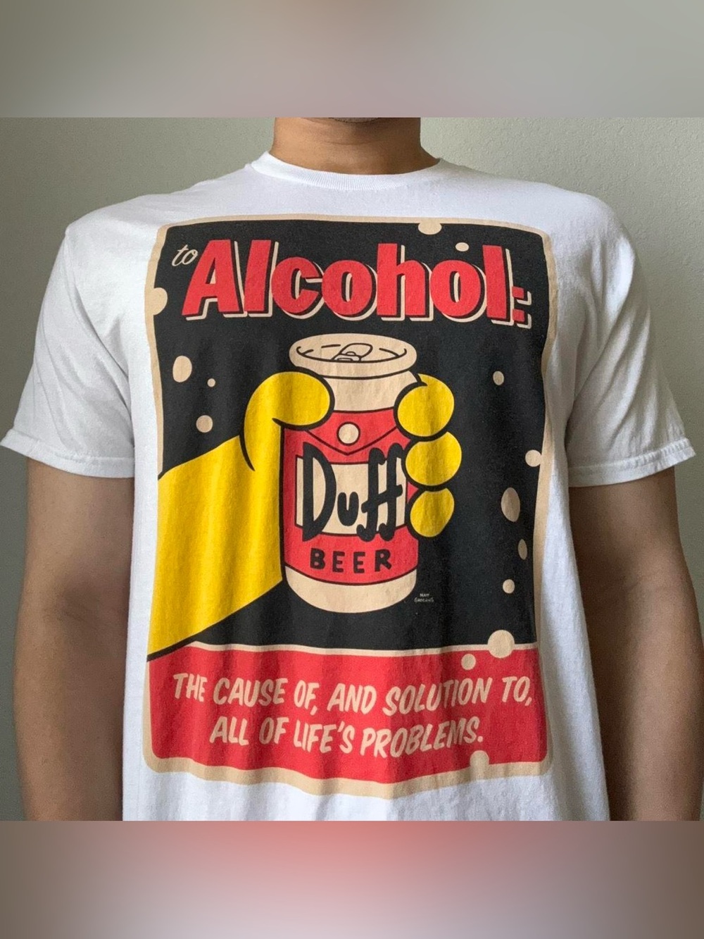 The Simpsons Duff Beer Graphics White Tee Shirt